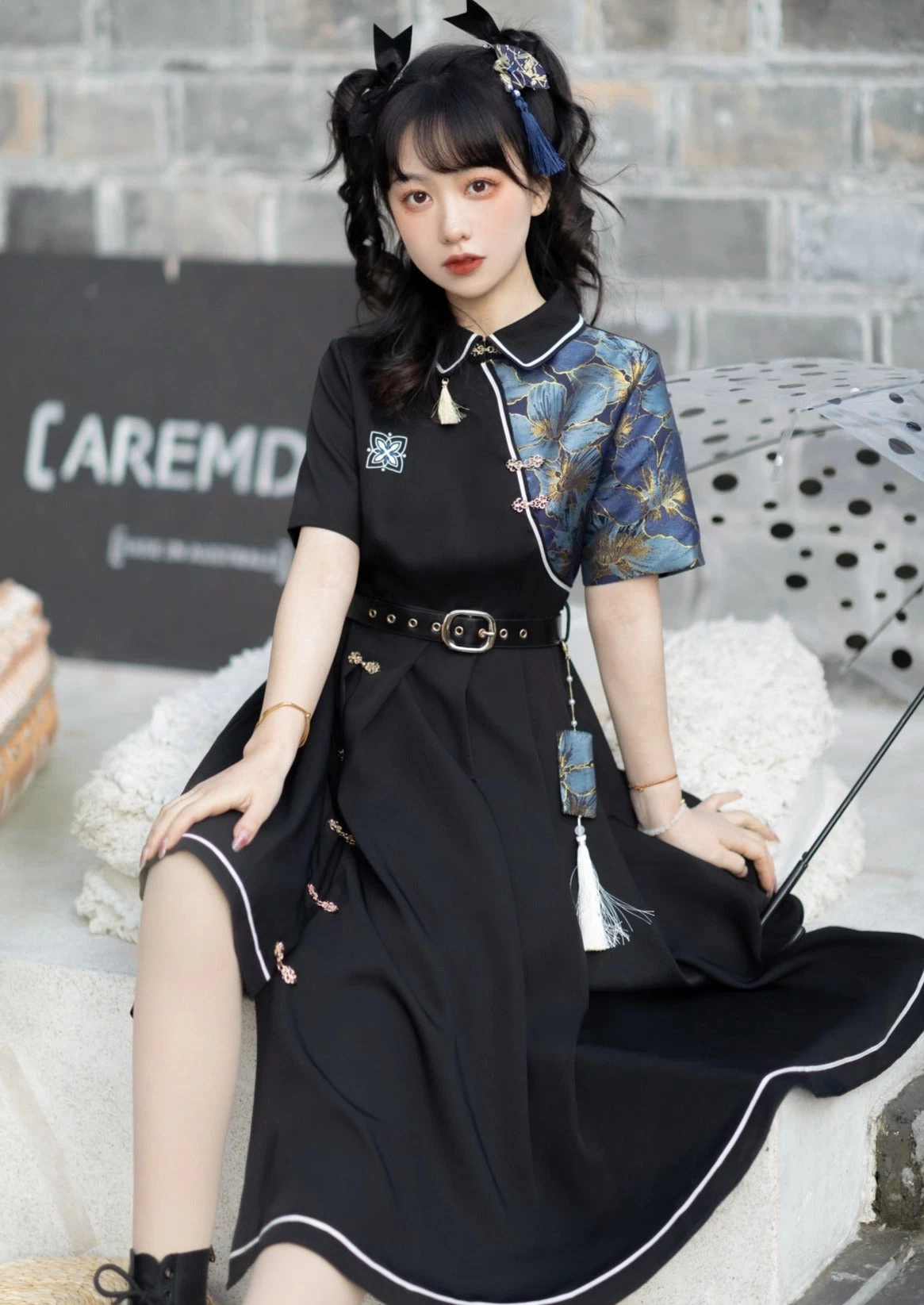 Women's Modern Black Lolita Daily Hanfu Dress, Plus Size | HANFUBAO