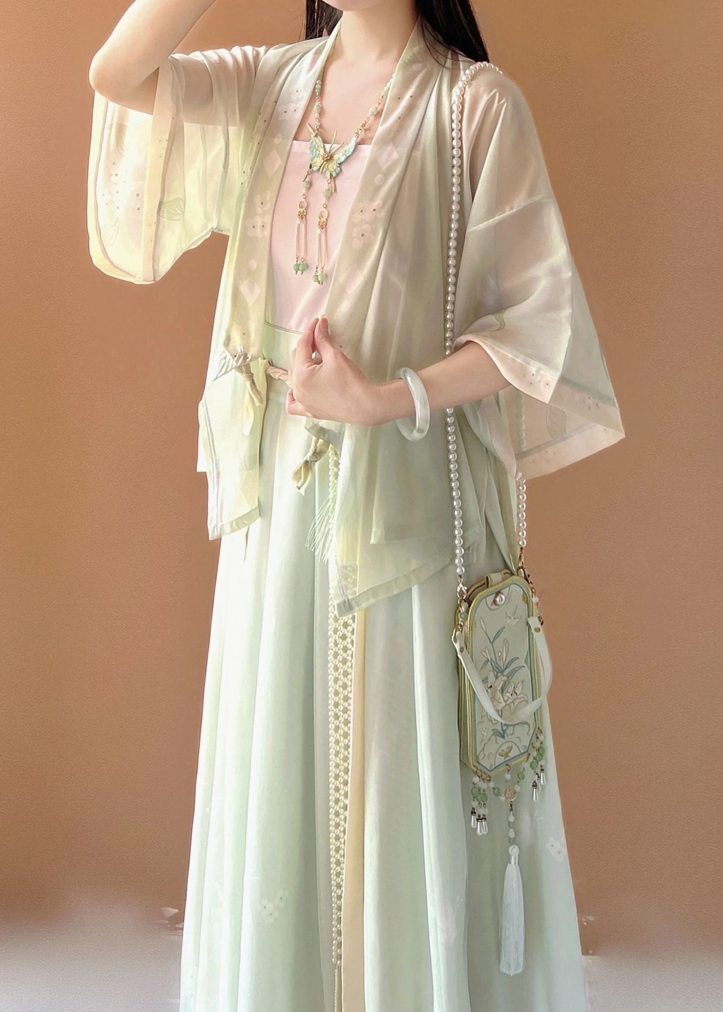 Women's Plus Size 3-Piece Chiffon Daily Hanfu Bamboo Forest Print Set | HANFUBAO