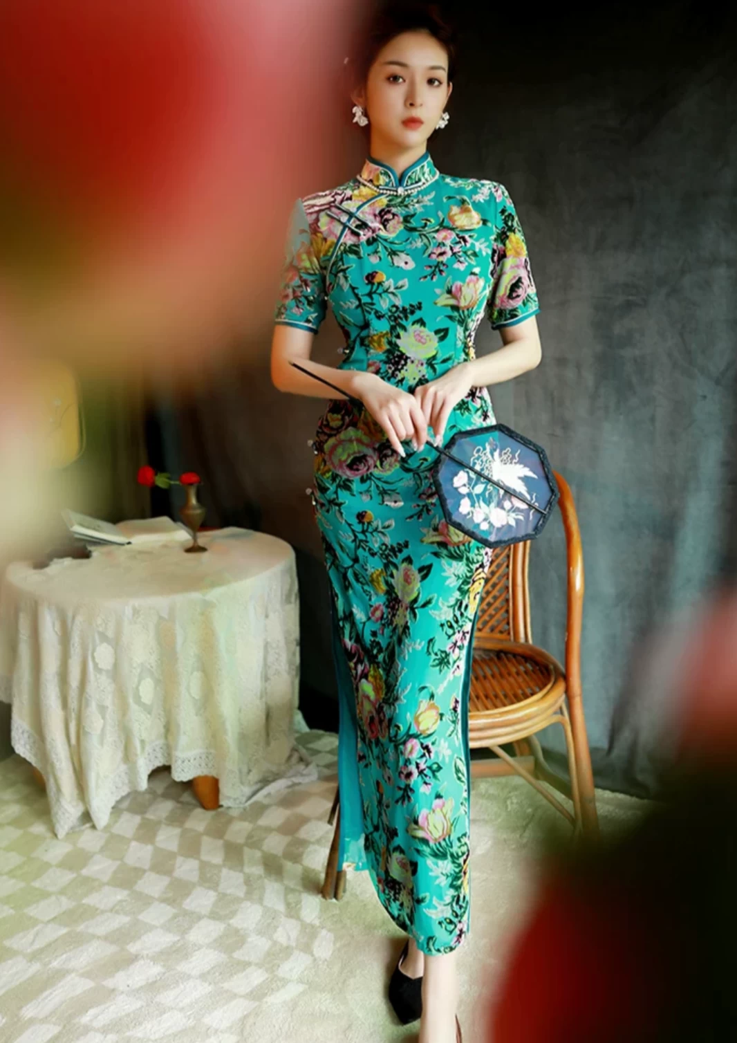 Women Velvet Modern Hanfu Qipao Cheongsam Pink Rose | HANFUBAO