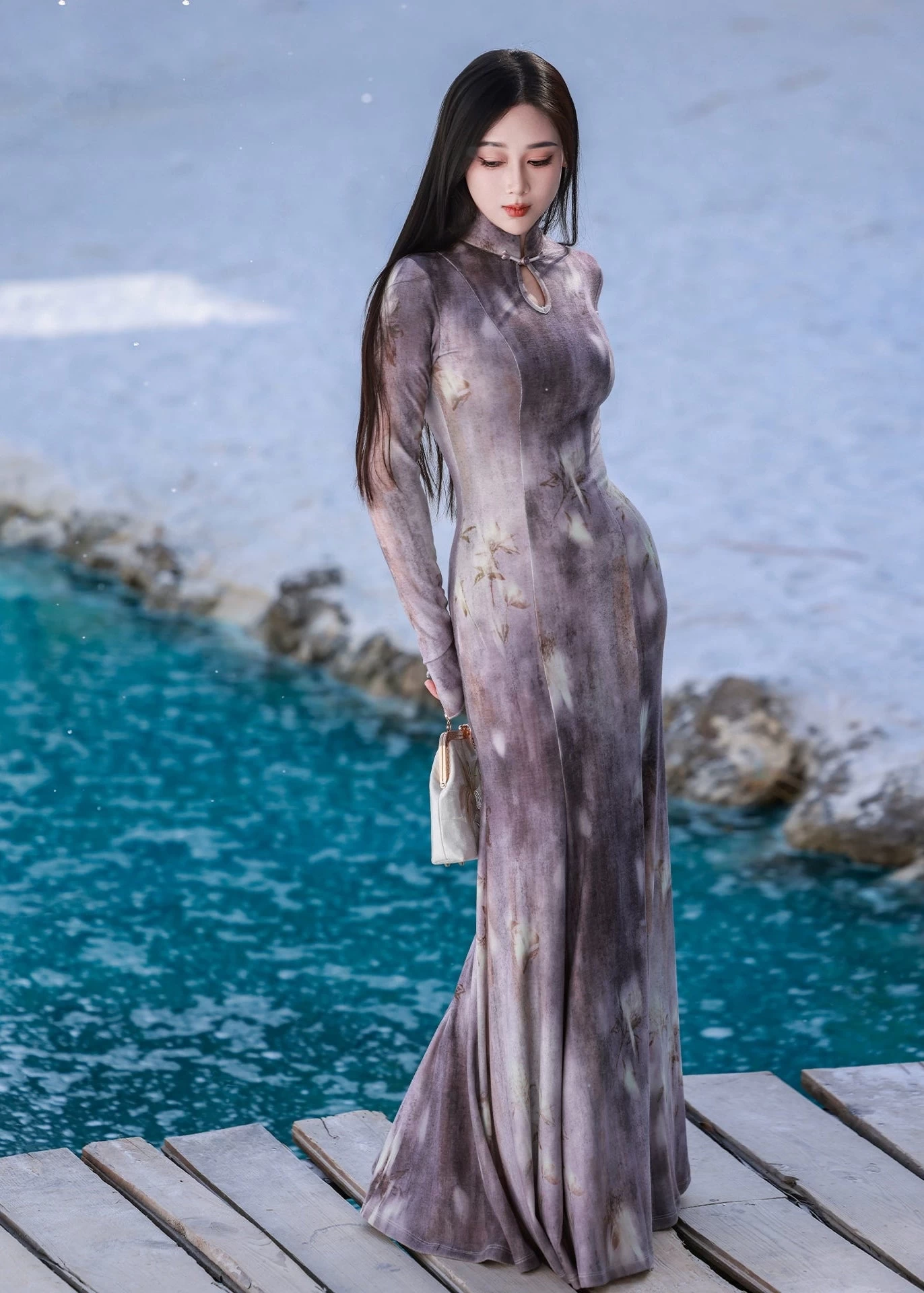 Women's Modern Hanfu 2-Piece  Qipao Set Violet Mist | HANFUBAO