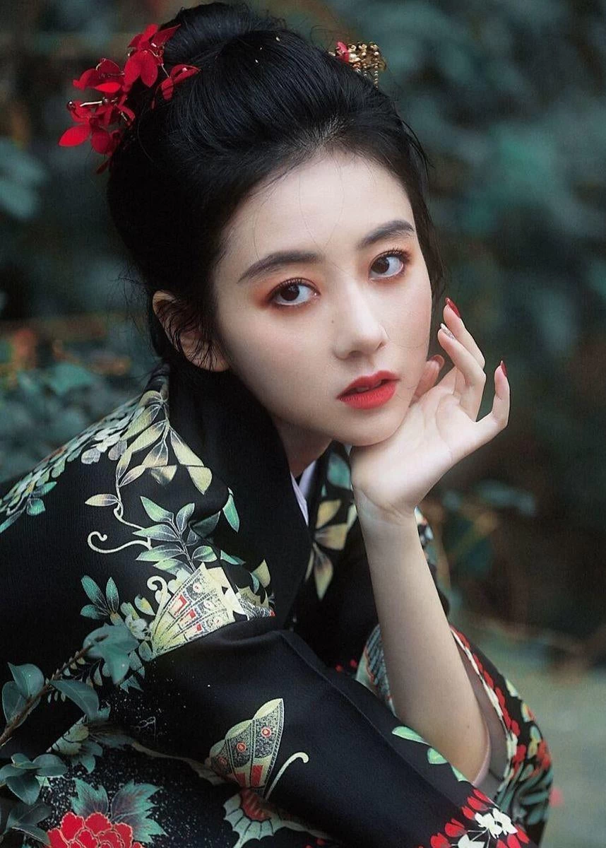 Women’s 2-Piece Hanfu Kimono Set Midnight Peony Floral Print 100%  | HANFUBAO