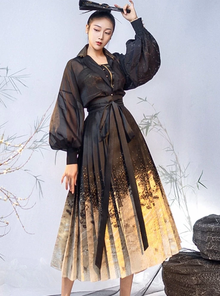 Women Modern Hanfu Blouse Black/White | HANFUBAO