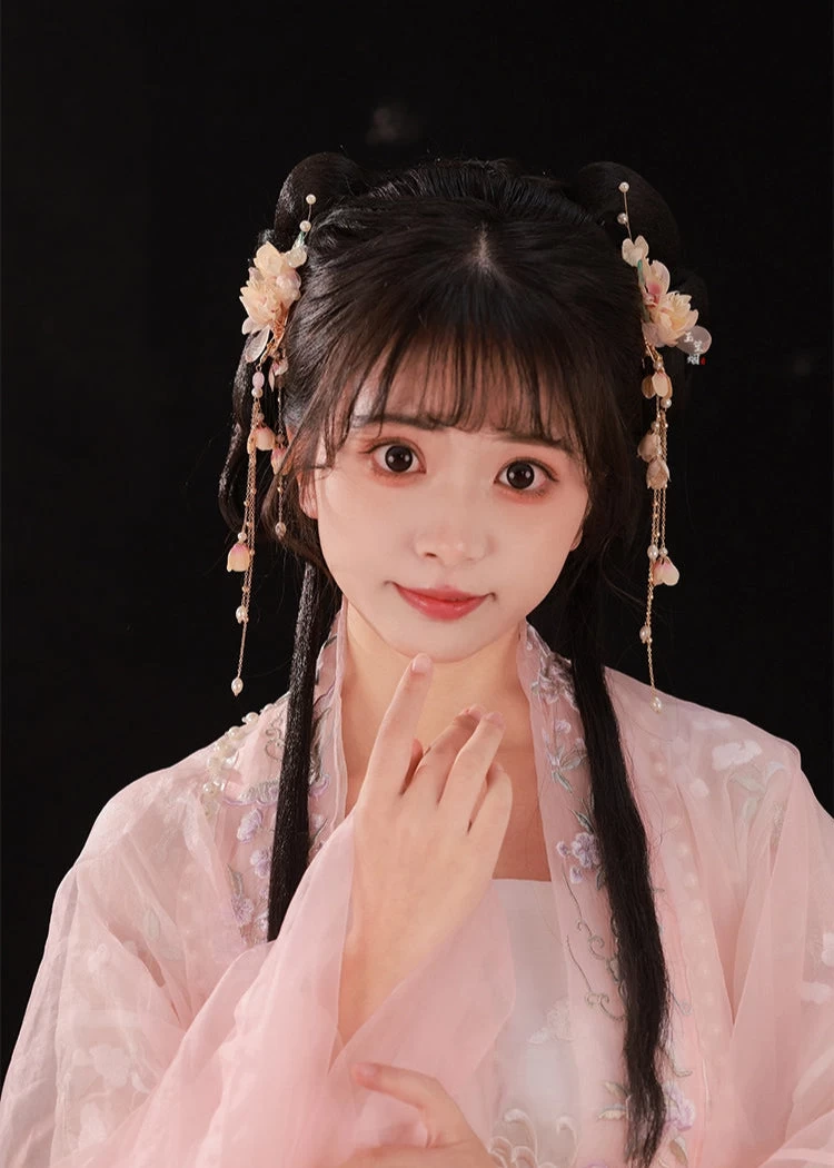 Women's Hanfu Floral Yarn & Faux Pearl Hair Clips for Festivals 9cm | HANFUBAO