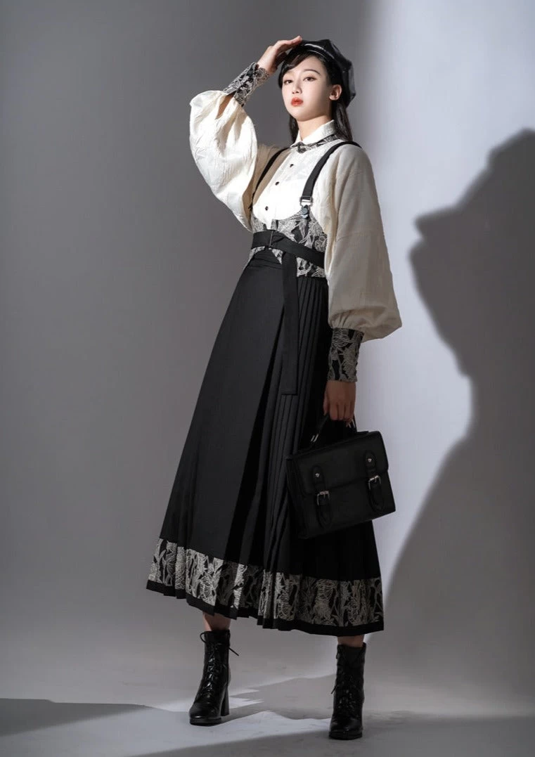 Women Modern Daily Hanfu Set Black | Lyocell-Cotton Blend | HANFUBAO
