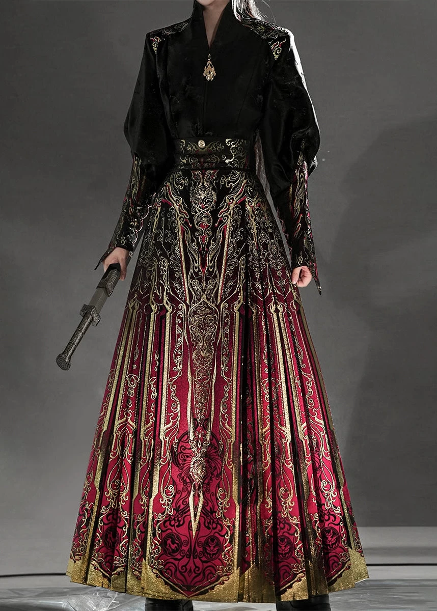 Unisex 4-Piece Modern Hanfu Ma Mian Skirt Set, 100%  Daily Wear | HANFUBAO