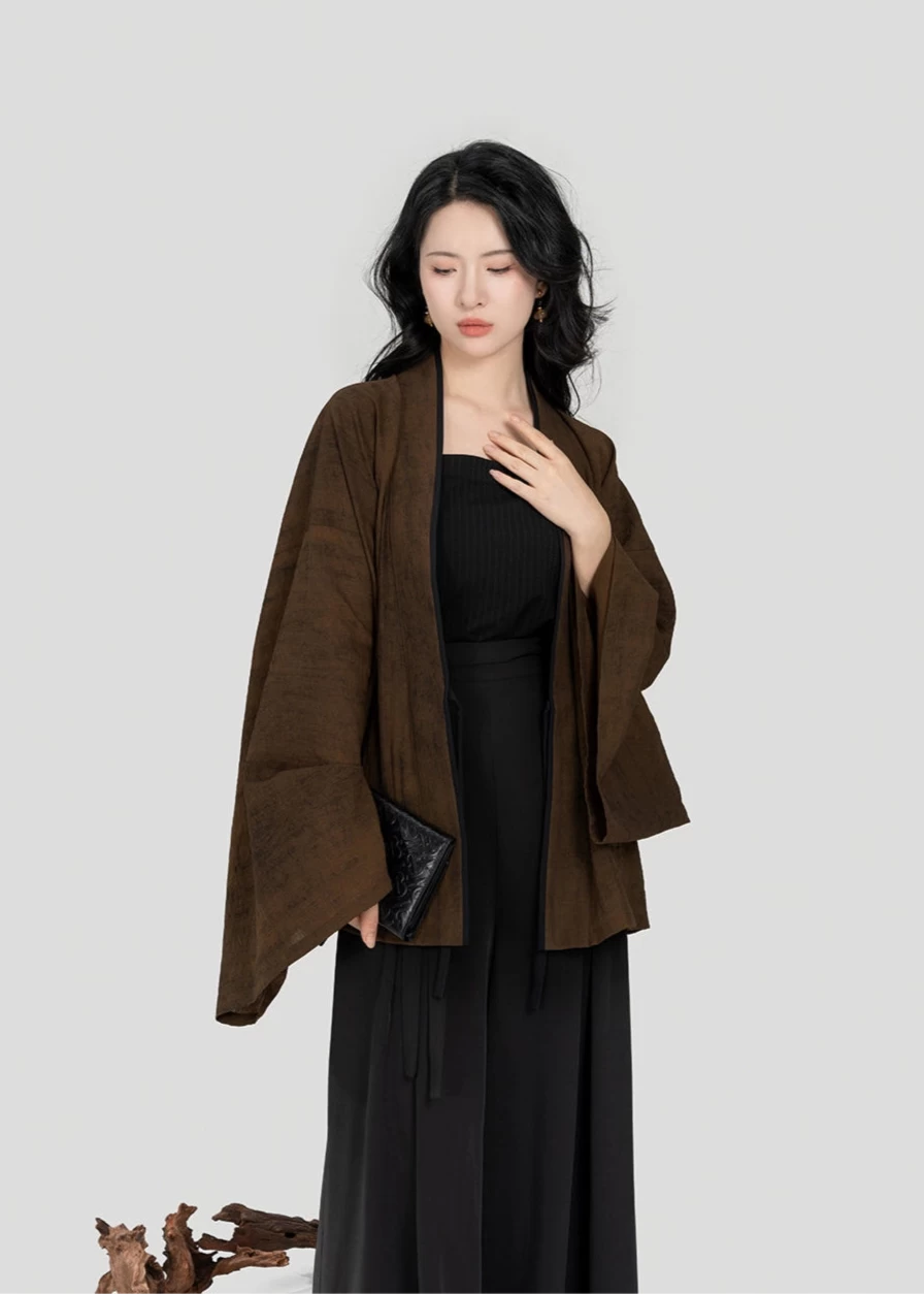 Women’s Modern 3-Piece Daily Hanfu Pants Set in Elm Brown | HANFUBAO