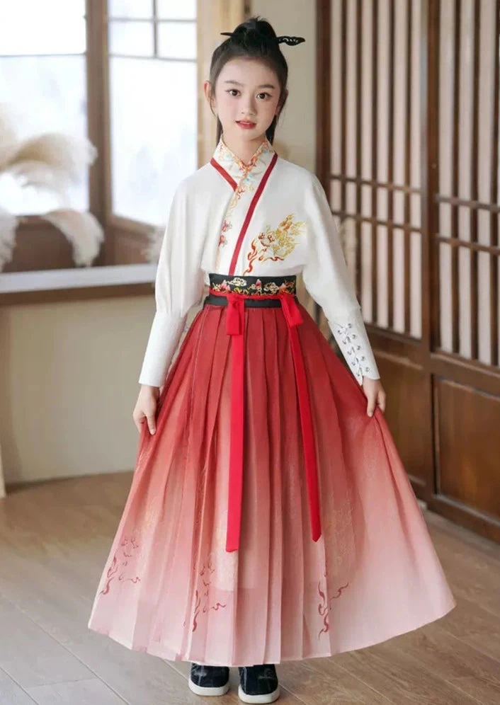 Kids 3-Piece Song Dynasty Hanfu Set Flame Embroidery Daily Wear| HANFUBAO