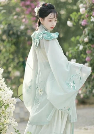 Women Ming Dynasty Hanfu Dress Butterfly Embroidery Chiffon Set Daily Wear | HANFUBAO