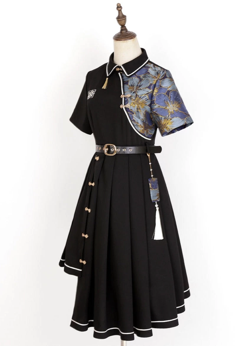 Women's Modern Black Lolita Daily Hanfu Dress, Plus Size | HANFUBAO