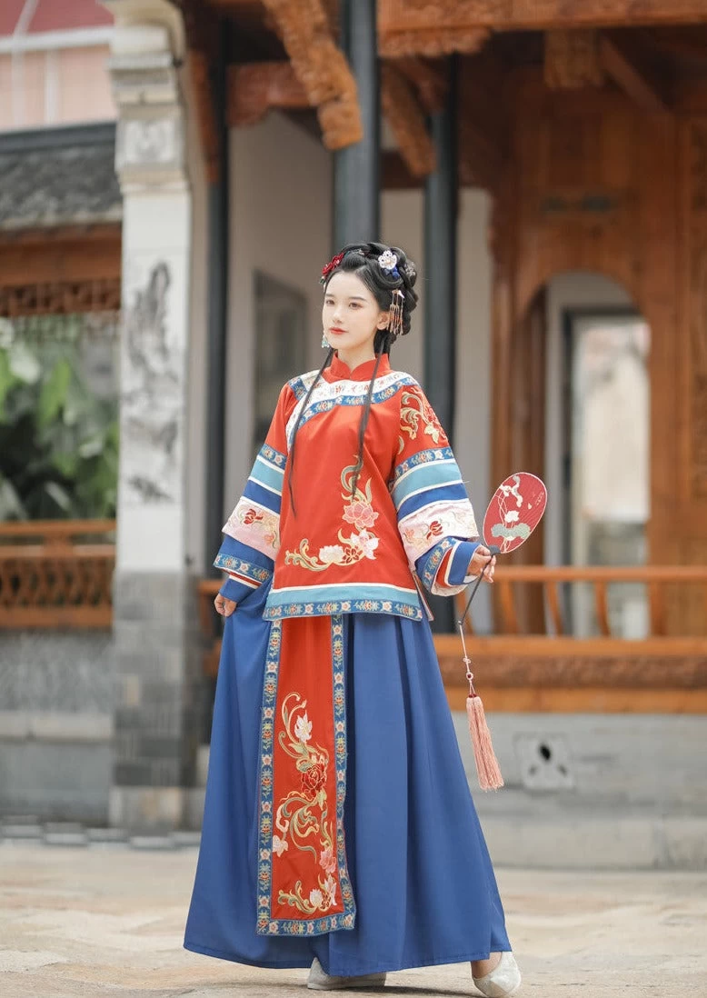 Women Modern Hanfu Cotton-Blend Qing Princess Shirt+Skirt Set | HANFUBAO