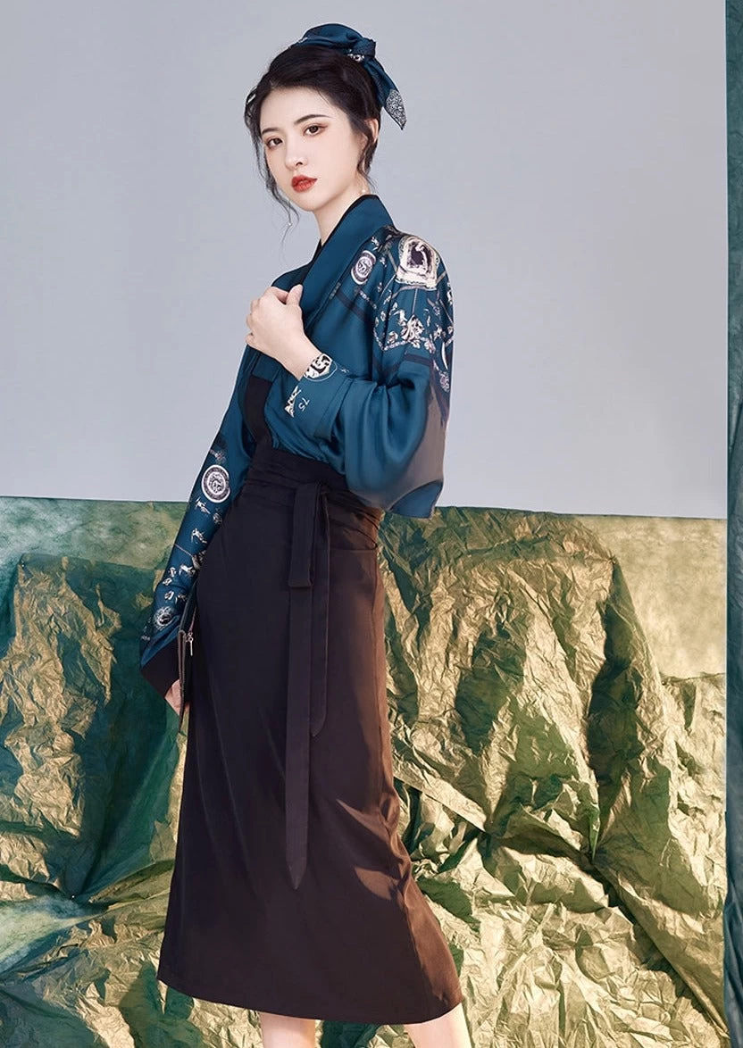 Women Modern Daily Hanfu Set Modern Blue | HANFUBAO