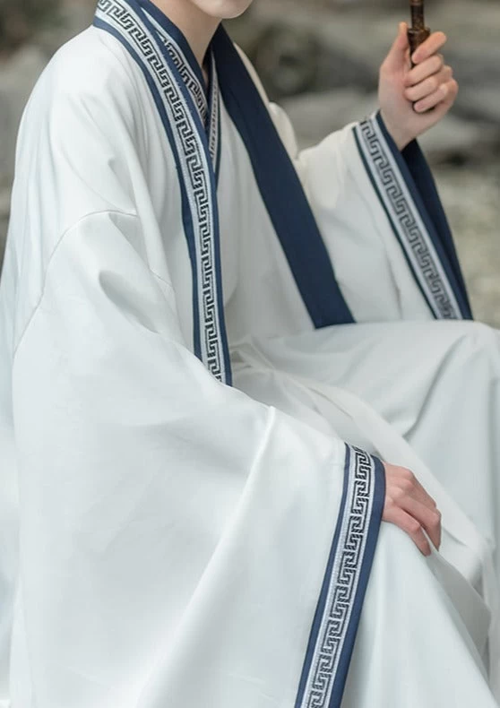 Men's Daily Hanfu Set White Yarn  Plus Size | HANFUBAO