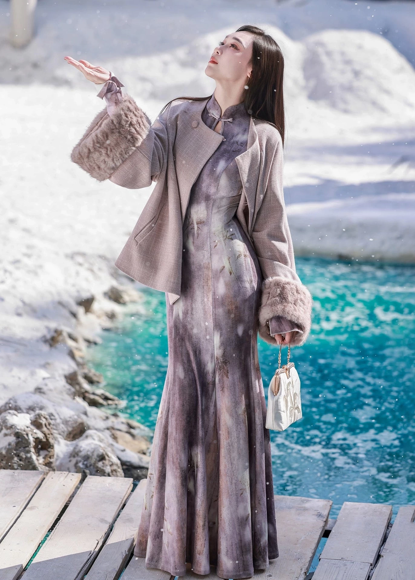 Women's Modern Hanfu 2-Piece  Qipao Set Violet Mist | HANFUBAO