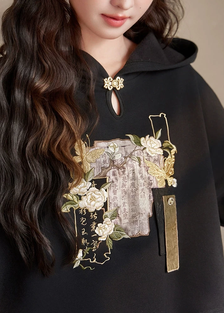 Women's 2-Piece Daily Hanfu Hoodie & Skirt Jasmine Scroll Print| HANFUBAO