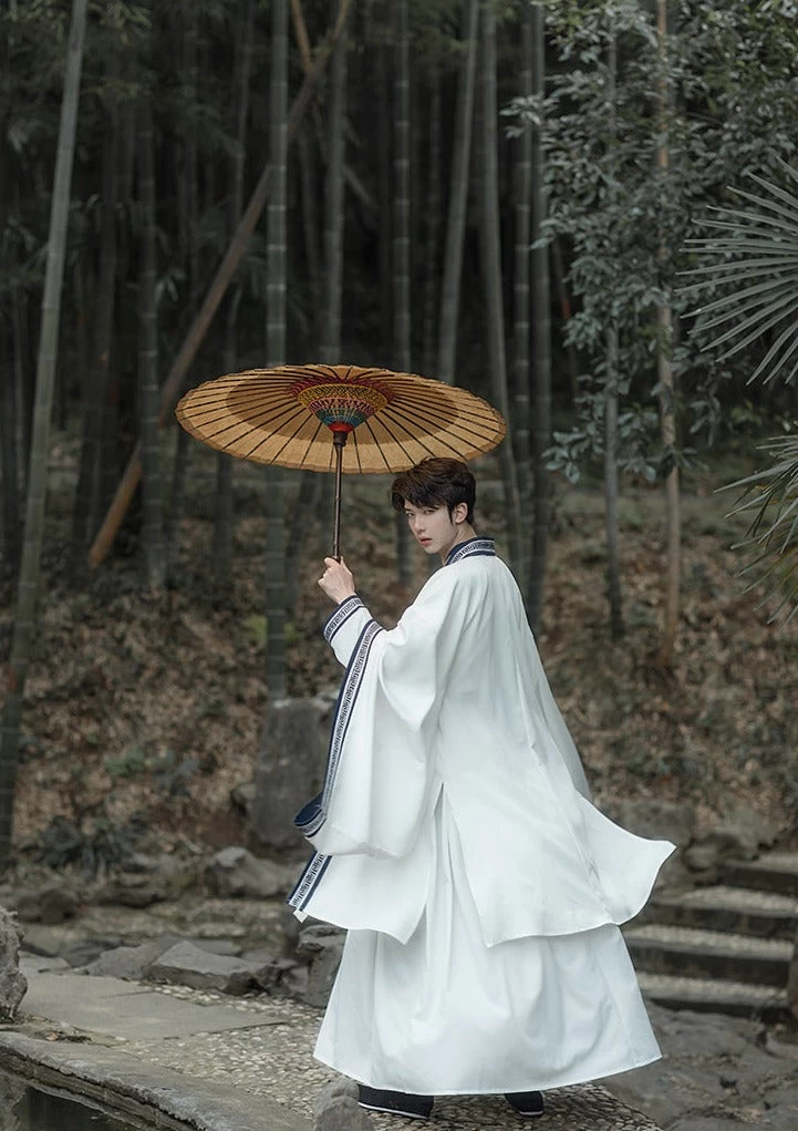 Men's Daily Hanfu Set White Yarn  Plus Size | HANFUBAO