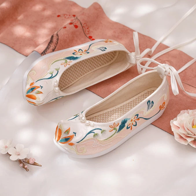 Women Canvas Embroidered Flats Floral Pattern | HANFUBAO