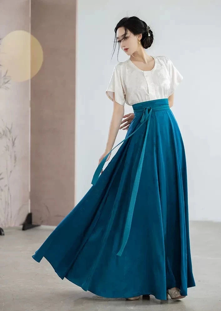 Women Modern Hanfu  Summer Skirt Solid White | HANFUBAO