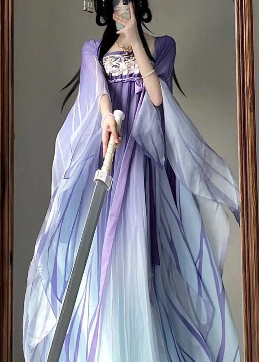 Women’s Plus Size 2-Piece Chiffon Hanfu Set Lavender Daily Wear | HANFUBAO