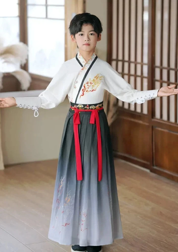 Kids 3-Piece Song Dynasty Hanfu Set Flame Embroidery Daily Wear| HANFUBAO