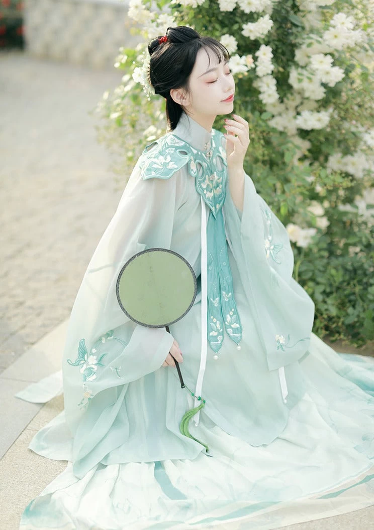 Women Ming Dynasty Hanfu Dress Butterfly Embroidery Chiffon Set Daily Wear | HANFUBAO