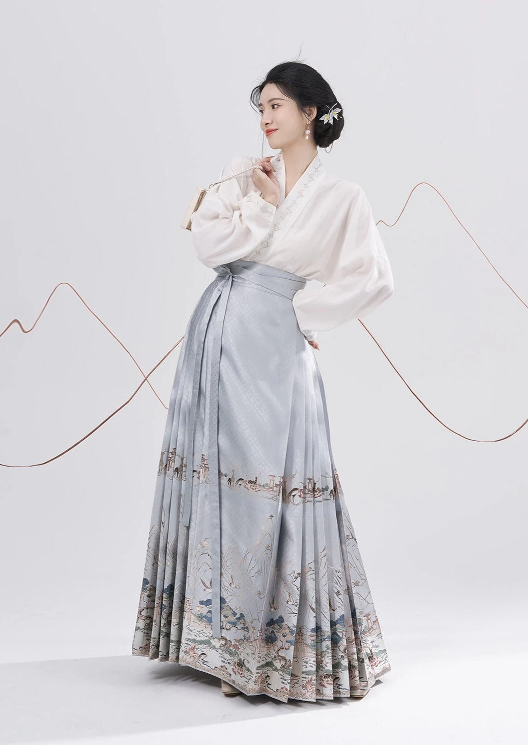 Women Modern Ma Mian Skirt Deer Lotus Embroidery Daily Hanfu| HANFUBAO