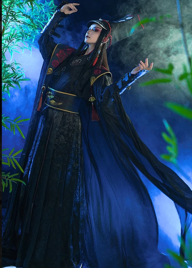 Unisex  Modern Hanfu 4-Piece Set Black & White | HANFUBAO