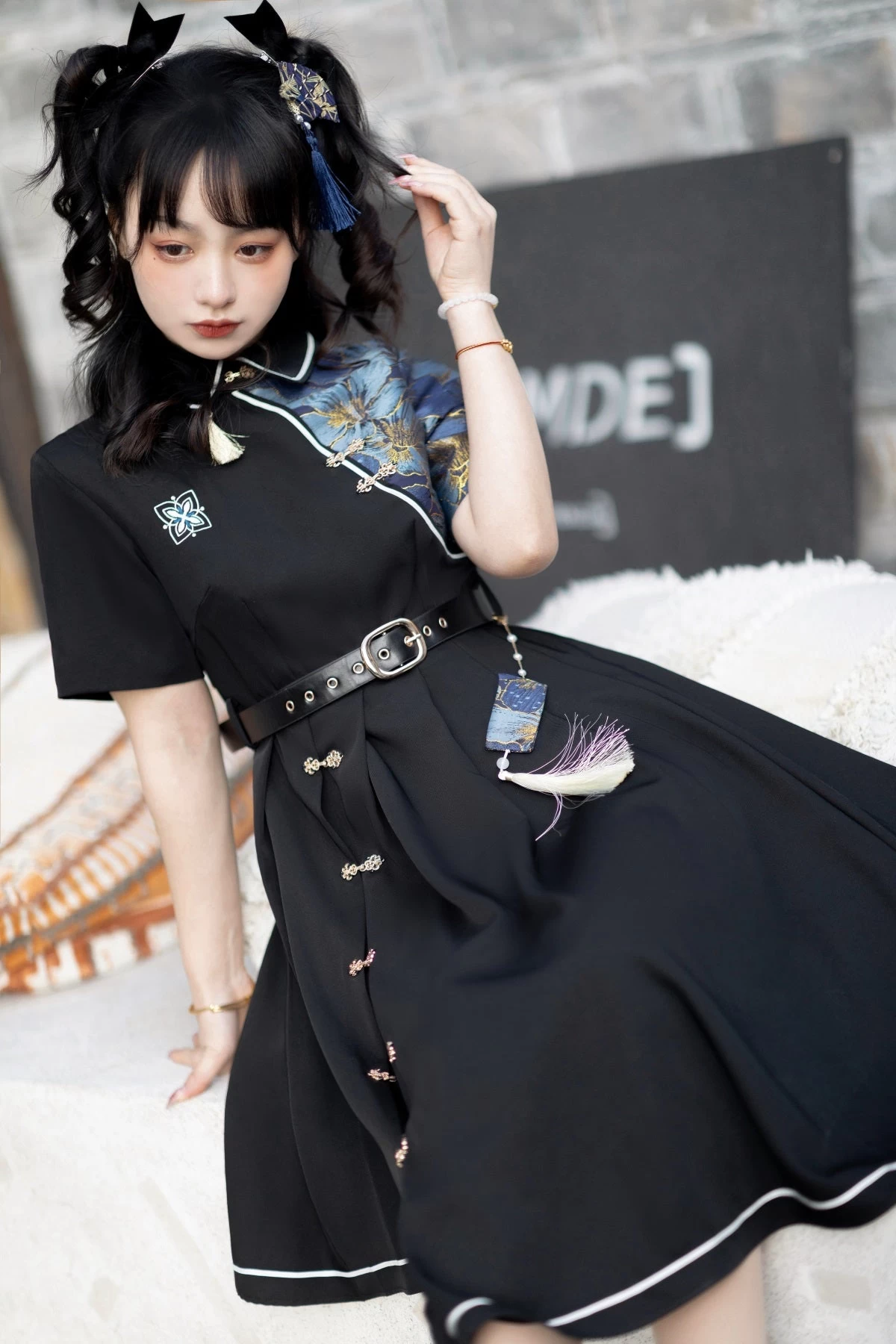 Women's Modern Black Lolita Daily Hanfu Dress, Plus Size | HANFUBAO