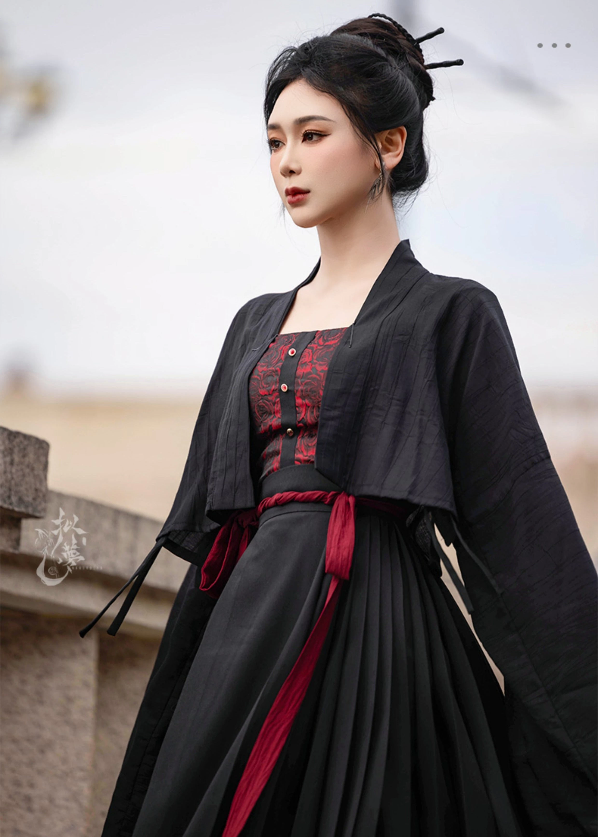 Women's 3-Piece Modern Crimson Hanfu Set, Viscose-Poly Daily Wear| HANFUBAO