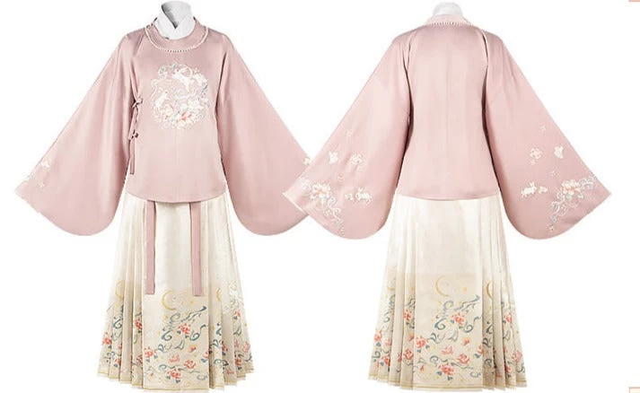 Women Modern Hanfu Cotton Blend Ma Mian Skirt Set White | HANFUBAO