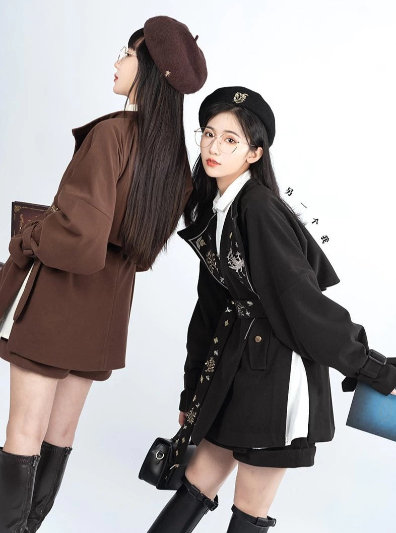 Women Modern Trench Coat with Belt Polyester-Rayon Stretch | HANFUBAO