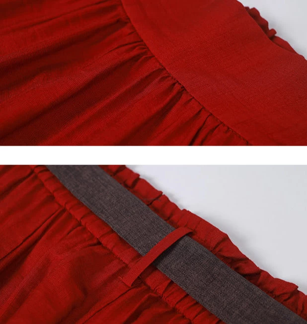 Women Modern Hanfu Linen-Blend 2pc Top Skirt Set Rose Tea | HANFUBAO