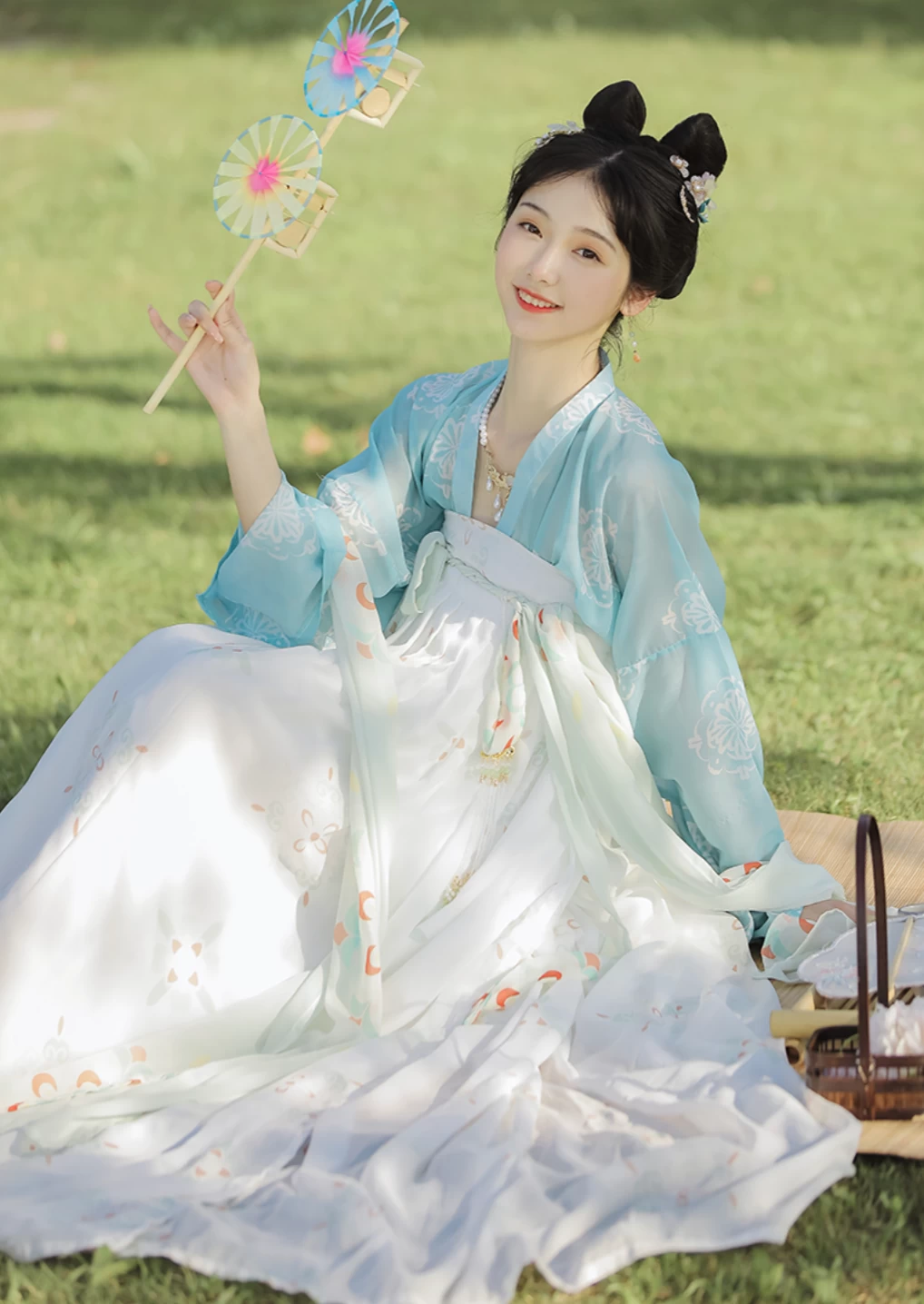 Women's Chiffon Blue White Tang Dynasty Daily Hanfu Set Plus Size | HANFUBAO