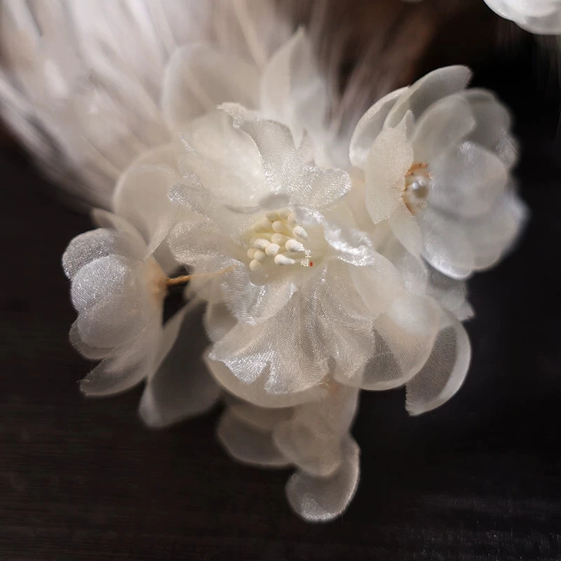 Women Shrink Plastic Hair Clips, Purple Floral Feather Pair | HANFUBAO