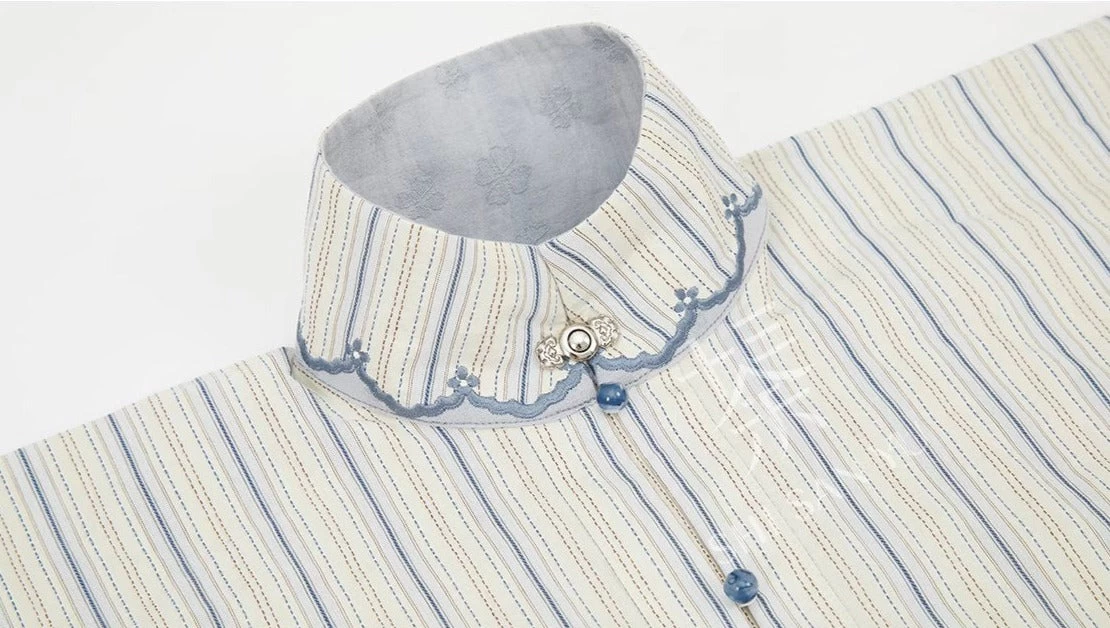 Women Denim Modern Hanfu 3-Piece Daily Set Indigo Blue | HANFUBAO