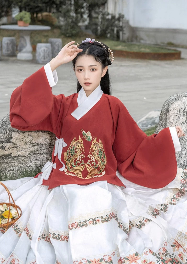 Women Cotton Modern Hanfu Ming Shirt Orange Phoenix Embroidery | HANFUBAO