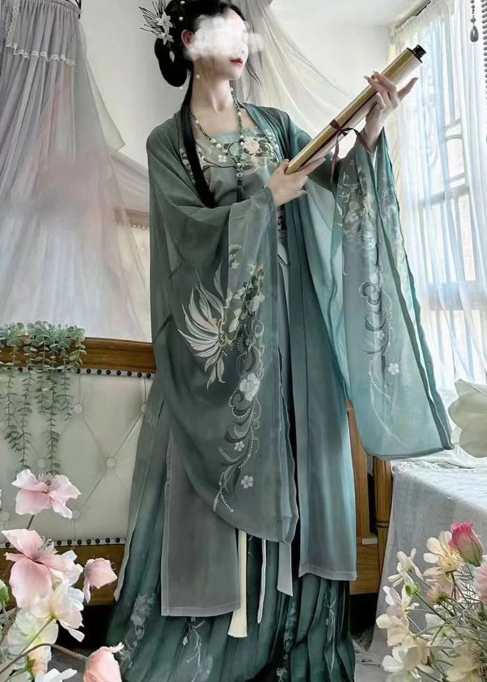 Women’s 3-Piece Chiffon Daily Hanfu Set Jade Cloud Plus Size| HANFUBAO