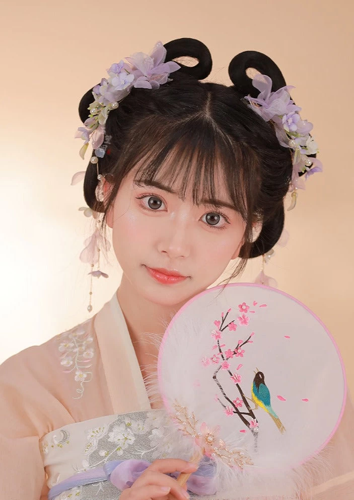 Lilac Hanfu Floral Yarn Hair Clips Pair for Daily Styling 9cm | HANFUBAO