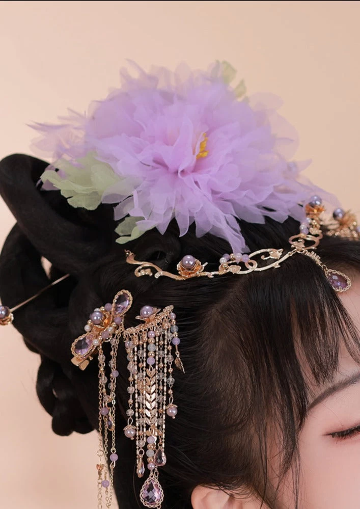 Women Hanfu Yarn Peony Flower Hair Clip 25x18cm | HANFUBAO