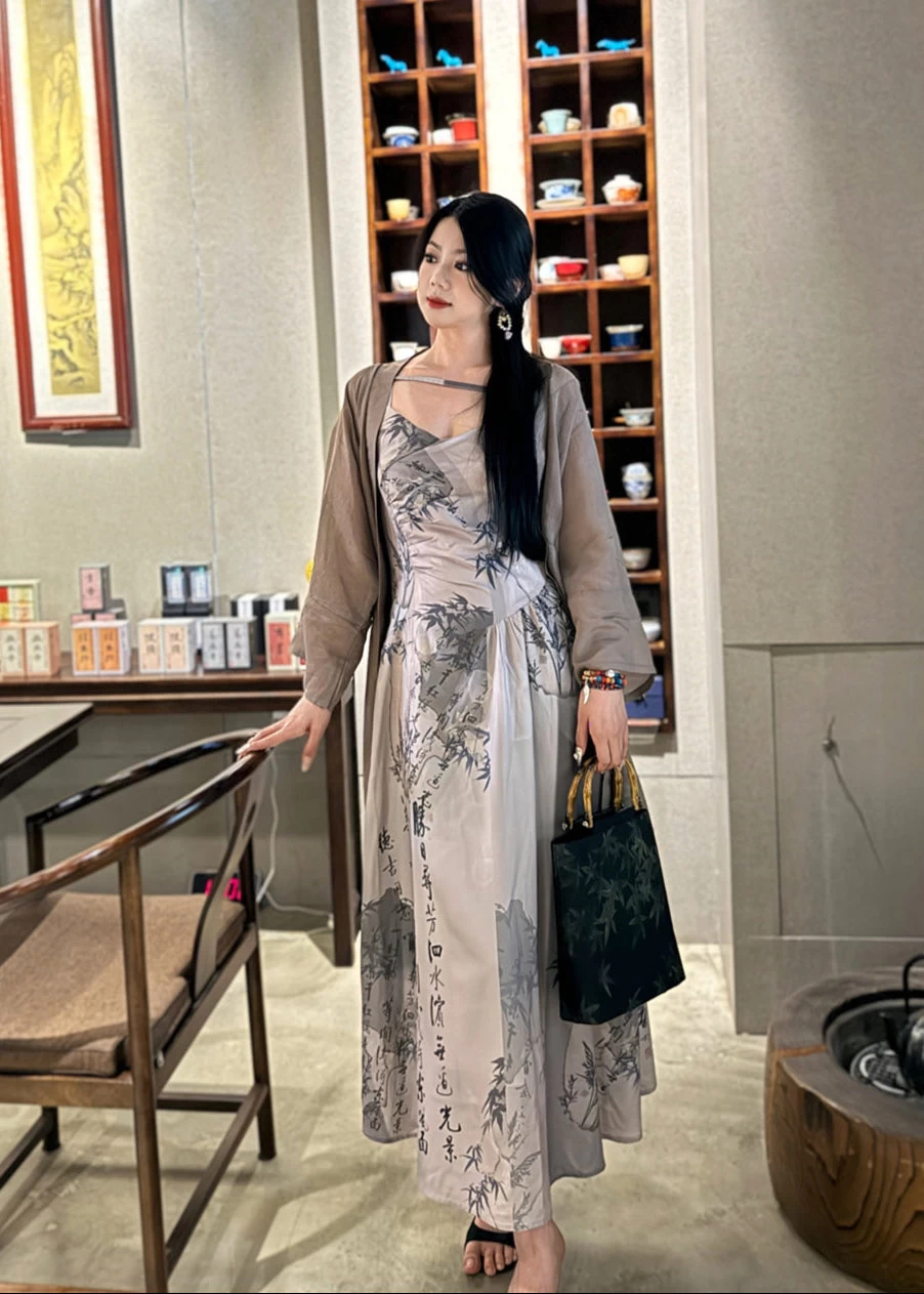 Women’s Plus Size Qipao 3-Piece Set Bamboo Print| HANFUBAO