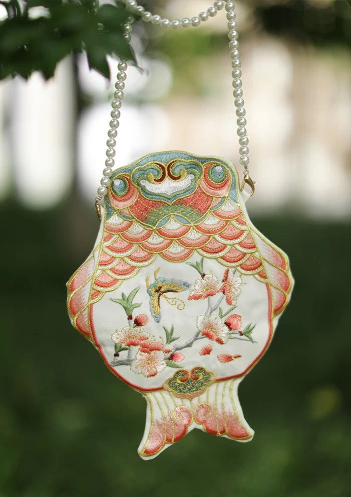 Chinese Hanfu Orange Goldfish Embroidered  Bag 18x25cm | HANFUBAO