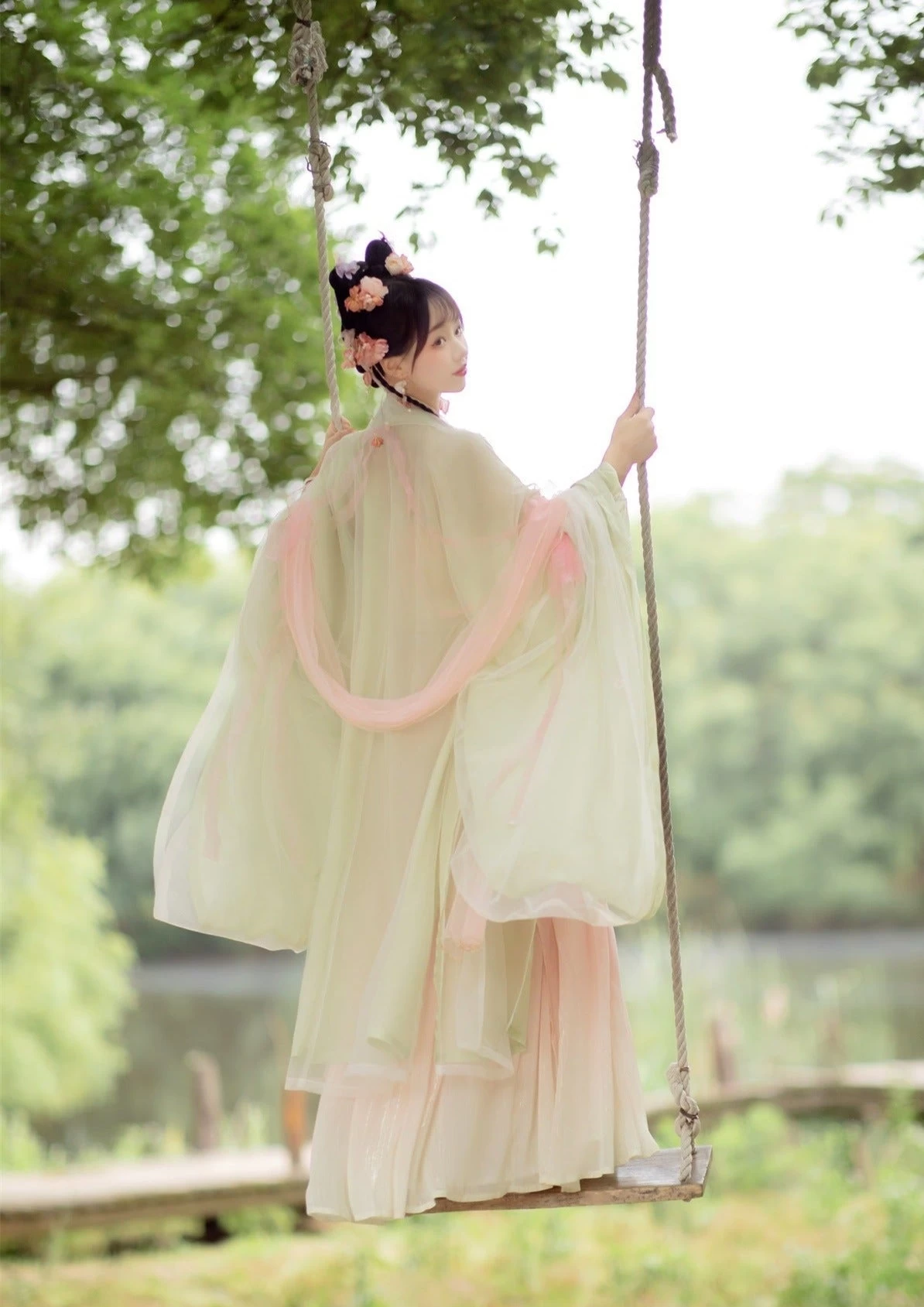Women 5-Piece Pink Summer Hanfu Dress Set, Chiffon Scarf Daily Wear | HANFUBAO