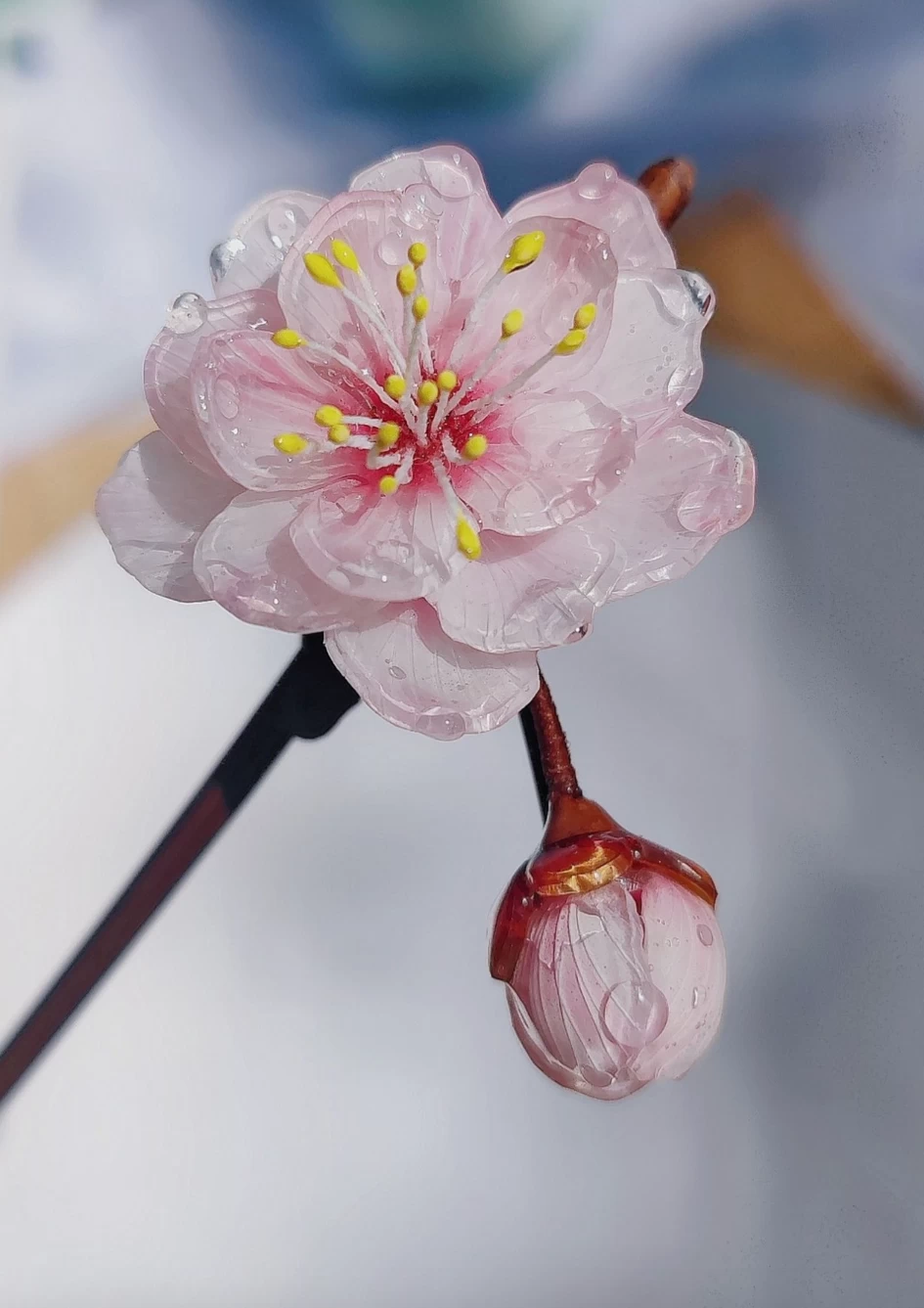 Cherry Blossom Pink Shrinky Dinks Hairpin for Hanfu & Daily Wear | HANFUBAO