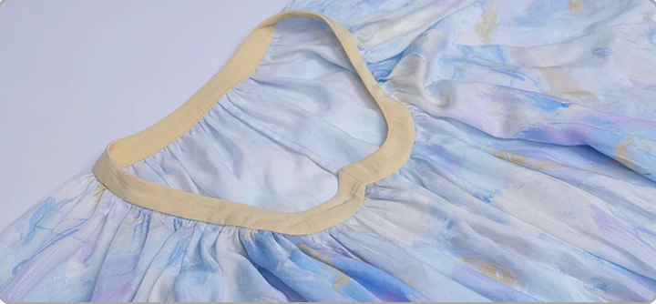 Women Modern Hanfu 2-Piece Artificial Silk Set, Van Gogh Sea Print | HANFUBAO