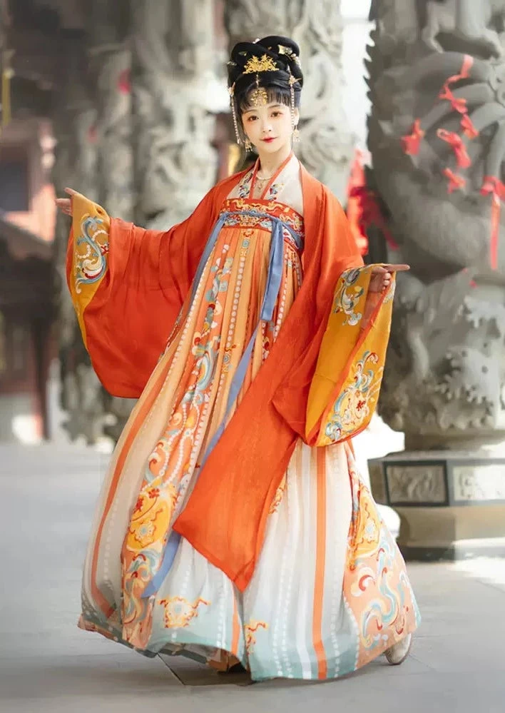 Women Modern Daily Hanfu Tang Chiffon Set Mountain Dream Pattern | HANFUBAO