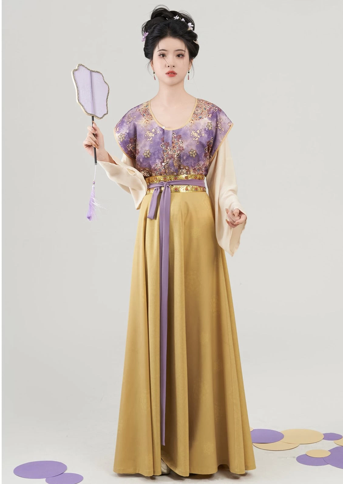 Women Modern Hanfu 3-Piece Set Taro Yolk Embroidery | HANFUBAO