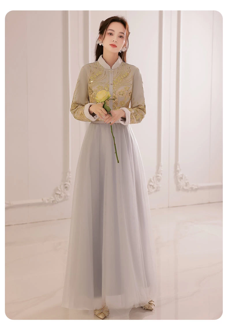 Women's Daily Hanfu Bridesmaid Gray Chinese Style Dress  Plus Size | HANFUBAO