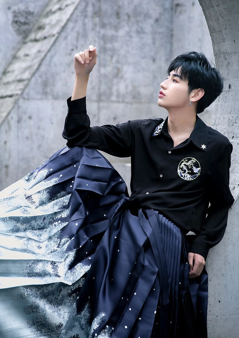 Unisex Modern Black Daily Hanfu Blouse, 100% Polyester, Plus Size | HANFUBAO