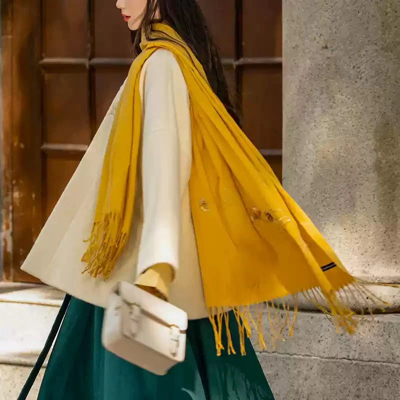 Unisex Modern Daily Hanfu Scarf 5-Color Ginkgo Print | HANFUBAO