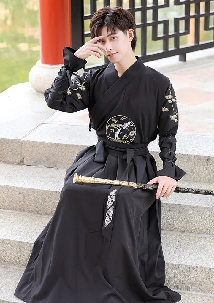Men's 3-Piece Black Daily Hanfu Set Plus Size | HANFUBAO