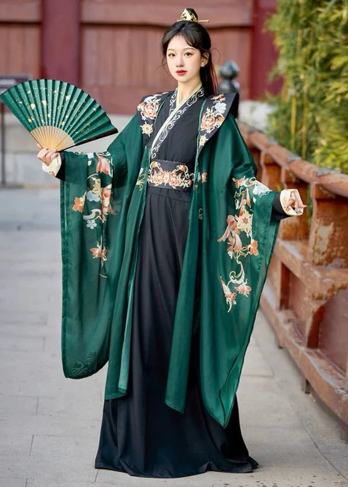 Unisex 3-Piece Daily Hanfu Set Jade Light Plus Size Polyester| HANFUBAO